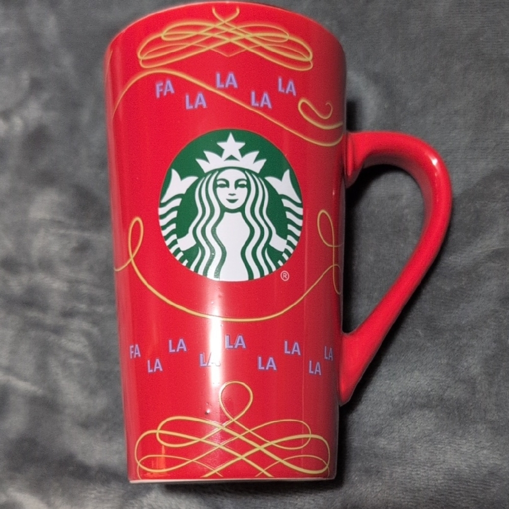 Starbucks Festive Red Mug with Gold Accents
